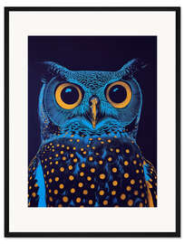 Gerahmter Kunstdruck Neon Nachteule mit Punkten