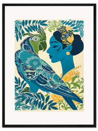 Gerahmter Kunstdruck Lady with Parrot