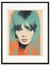 Gerahmter Kunstdruck Retro Girl in Pfirsich und Cyan