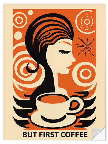 Selvklebende plakat But First Coffee, Retro