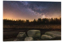 Stampa su vetro acrilico The Oderteich and Milky Way, starry sky in the Harz