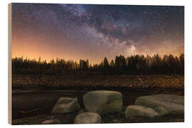 Puutaulu The Oderteich and Milky Way, starry sky in the Harz