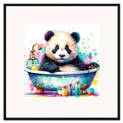Gerahmter Kunstdruck Pandabär in der Badewanne