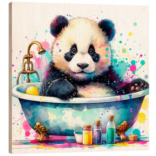 Hout print Panda bear in the bathtub