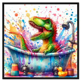 Gerahmter Kunstdruck Fantasy Dino in der Badewanne IV