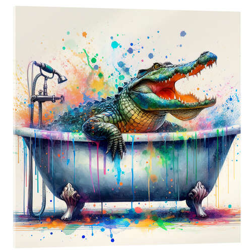 Acrylic print Crocodile has fun in the bathtub