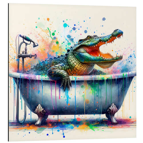 Tableau en aluminium Crocodile has fun in the bathtub