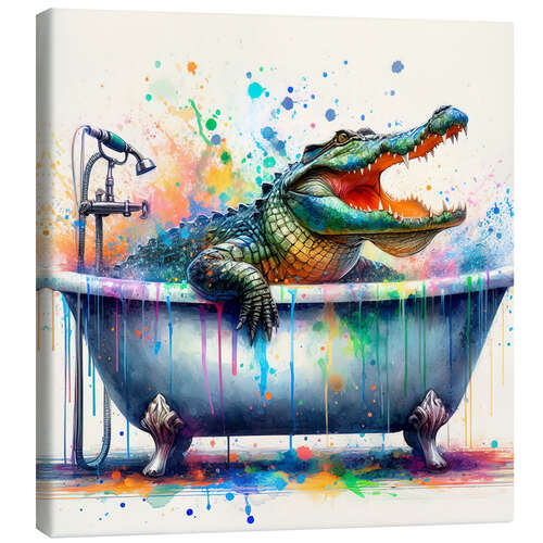 Lerretsbilde Crocodile has fun in the bathtub