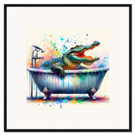 Plakat artystyczny premium w ramie Crocodile has fun in the bathtub