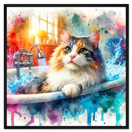 Gerahmter Kunstdruck Hübsche Katze in der Wanne
