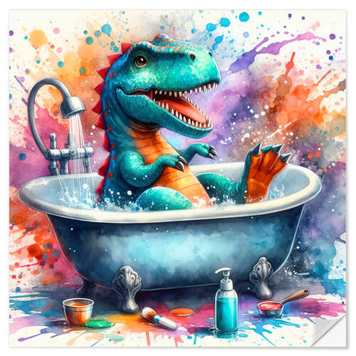 Wandsticker Fantasy Dino in der Badewanne III