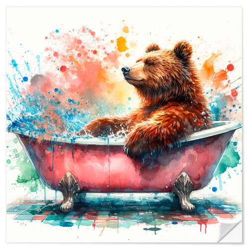 Sticker mural Mr. Bear takes a bath