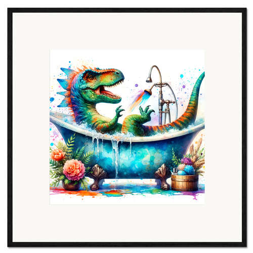 Kehystetty taidepainatus Fantasy dinosaur in the bathtub II