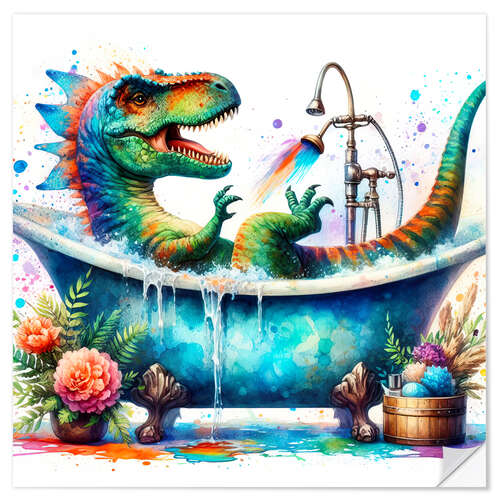 Wall sticker Fantasy dinosaur in the bathtub II