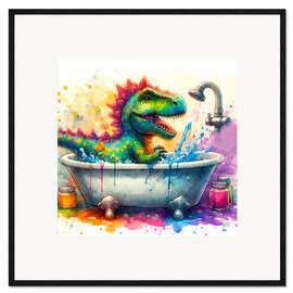 Plakat artystyczny premium w ramie Fantasy dinosaur in the bathtub I