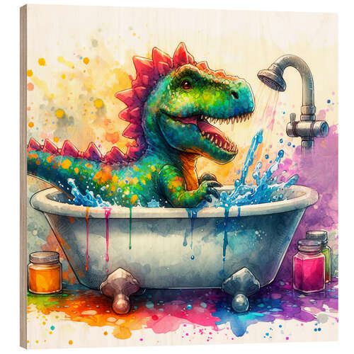 Cuadro de madera Fantasy dinosaur in the bathtub I