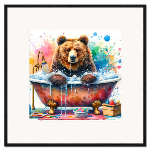 Gerahmter Kunstdruck Braunbär in der Badewanne
