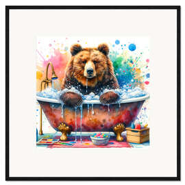 Gerahmter Kunstdruck Braunbär in der Badewanne