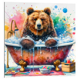 Quadro em plexi-alumínio Brown bear in the bathtub