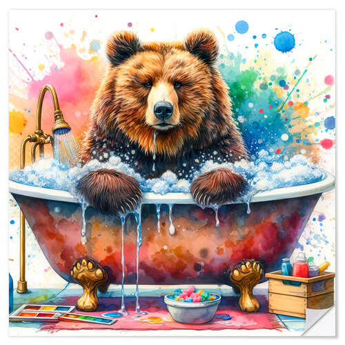 Vinilo para la pared Brown bear in the bathtub