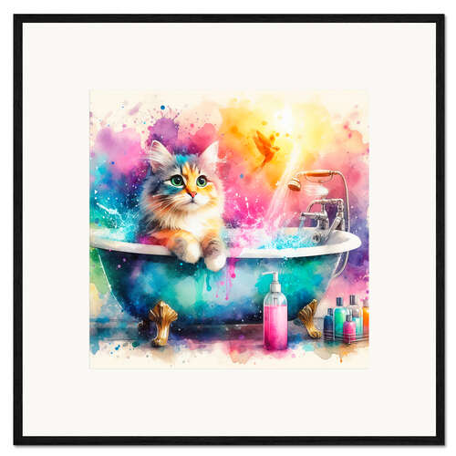 Kehystetty taidepainatus Kitten in the bathtub