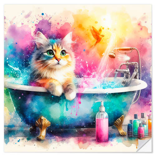 Wall sticker Kitten in the bathtub