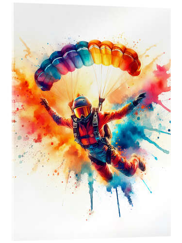 Acrylglas print Parachutist in watercolour clouds