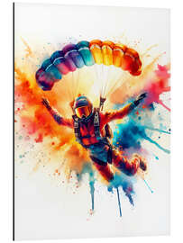 Obraz na aluminium Parachutist in watercolour clouds