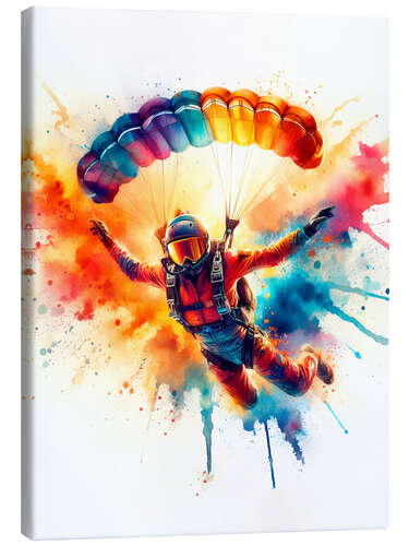 Tableau sur toile Parachutist in watercolour clouds