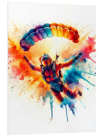 Foam board print Parachutist in watercolour clouds