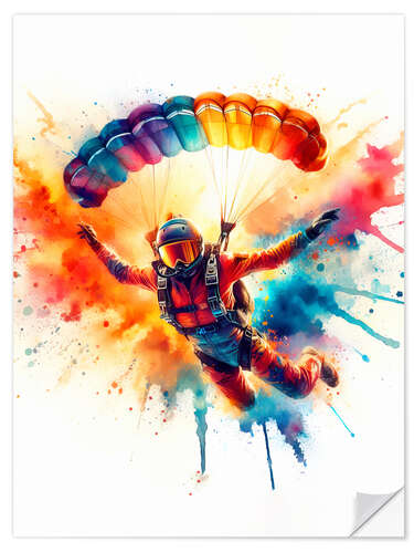 Wandsticker Fallschirmspringer in Aquarell-Wolken