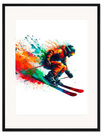 Gerahmter Kunstdruck Skifahrer in Aquarell
