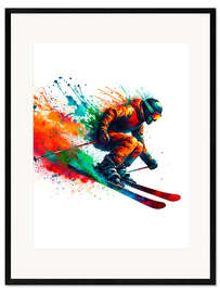 Impresión de arte enmarcada Skiing in watercolour