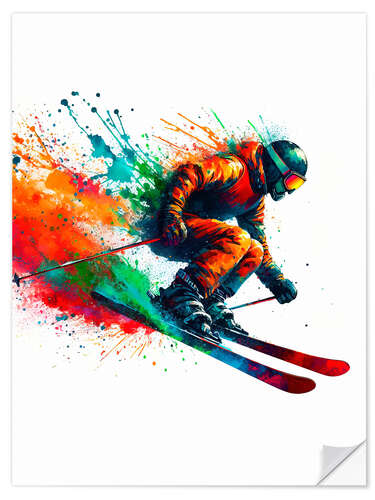 Vinilo para la pared Skiing in watercolour