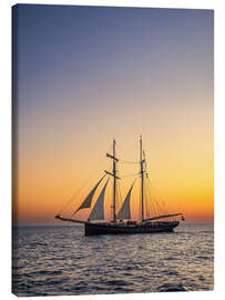 Canvas print Sailing ship in the sunset on the Hanse Sail, Rostock