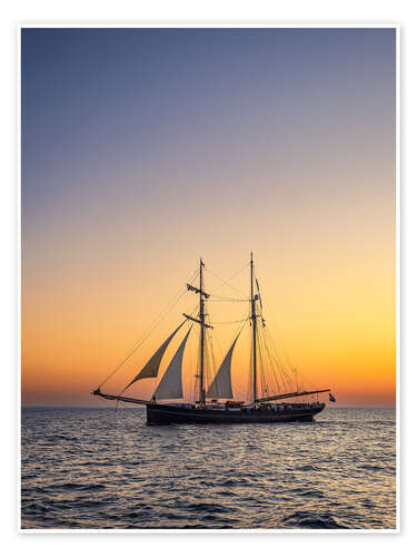 Poster Sailing ship in the sunset on the Hanse Sail, Rostock