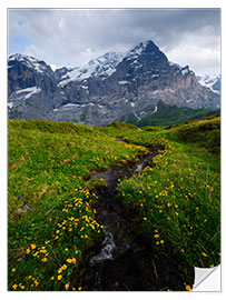 Wandsticker Kleiner Alpenbach mit Wetterhorngipfel im Hintergrund