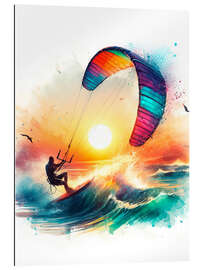 Tableau en plexi-alu Kite surfing at sunset