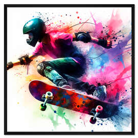 Gerahmter Kunstdruck Skater in Aquarell