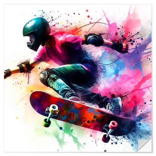 Selvklebende plakat Skater in watercolour