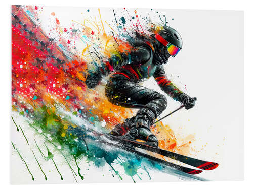 Tableau en PVC Skiing on watercolour snow