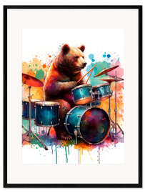 Plakat artystyczny premium w ramie Bear on drums