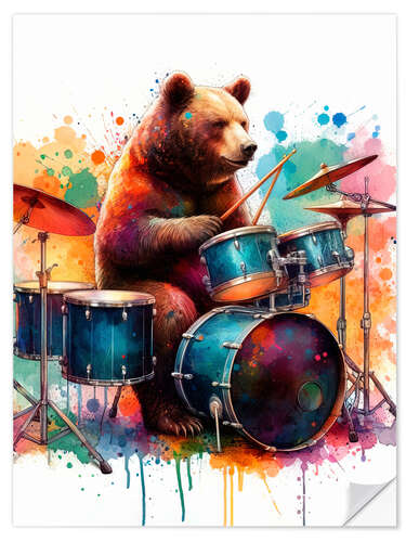 Sticker mural Bear on drums
