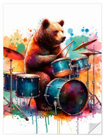 Sticker mural Bear on drums