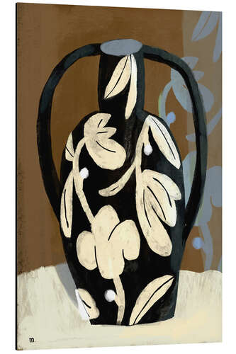 Aluminium print Floral black vase on neutrals still life