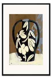 Gerahmter Kunstdruck Florale schwarze Vase auf neutralen Stillleben