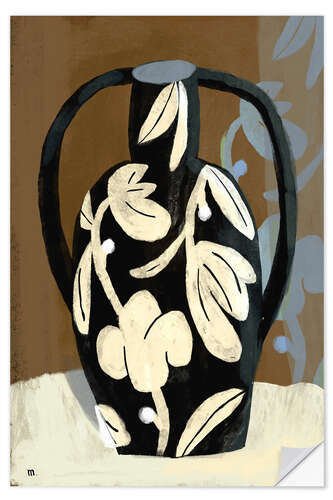 Selvklebende plakat Floral black vase on neutrals still life