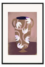 Gerahmter Kunstdruck Blumengefäß in einem rosafarbenen Raumstillleben