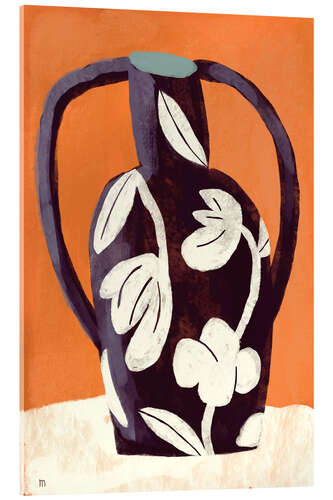 Stampa su vetro acrilico Black vase, still life with white flowers