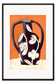 Gerahmter Kunstdruck Schwarze Vase, Stillleben mit weißen Blumen